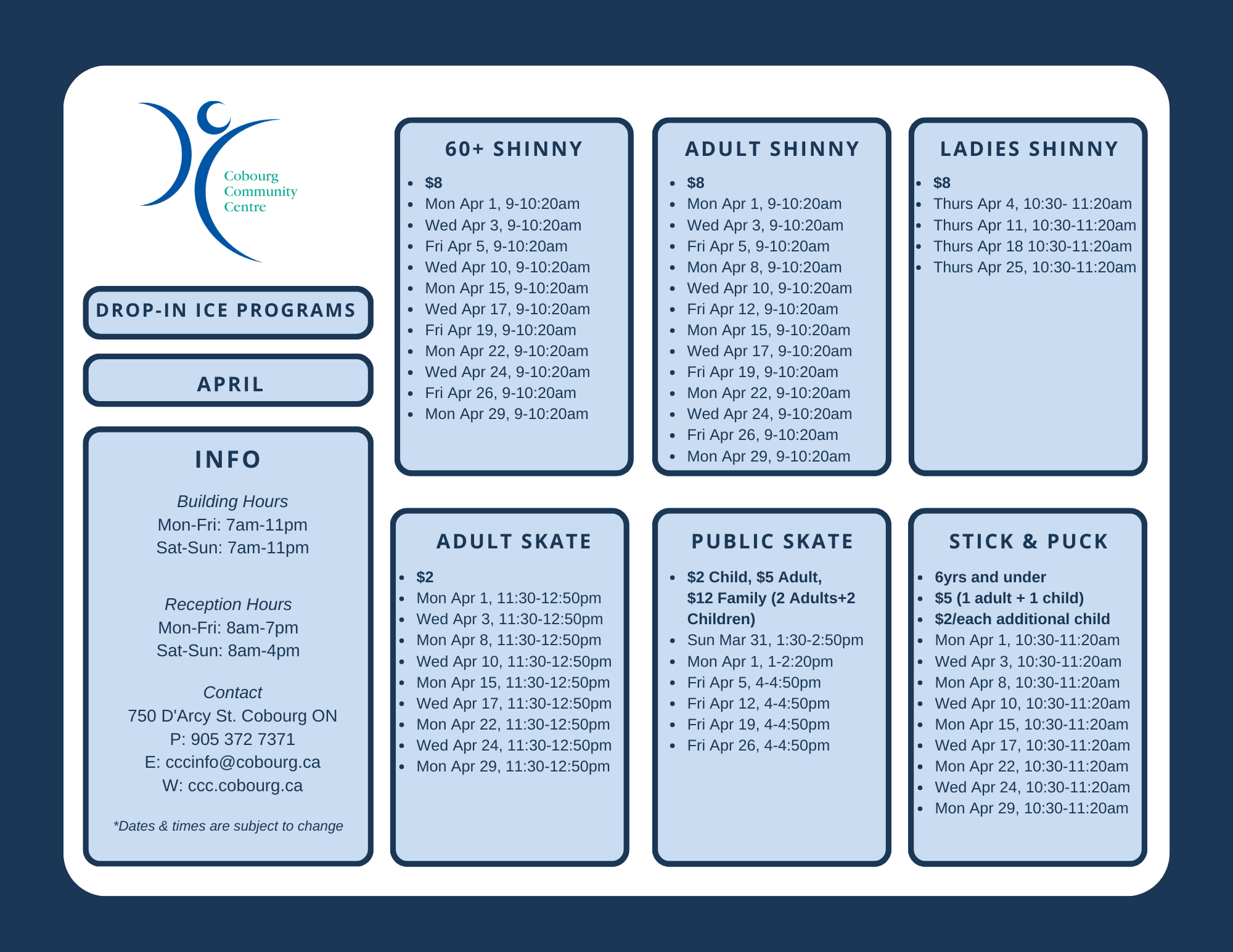 Schedule of Ice programs in April