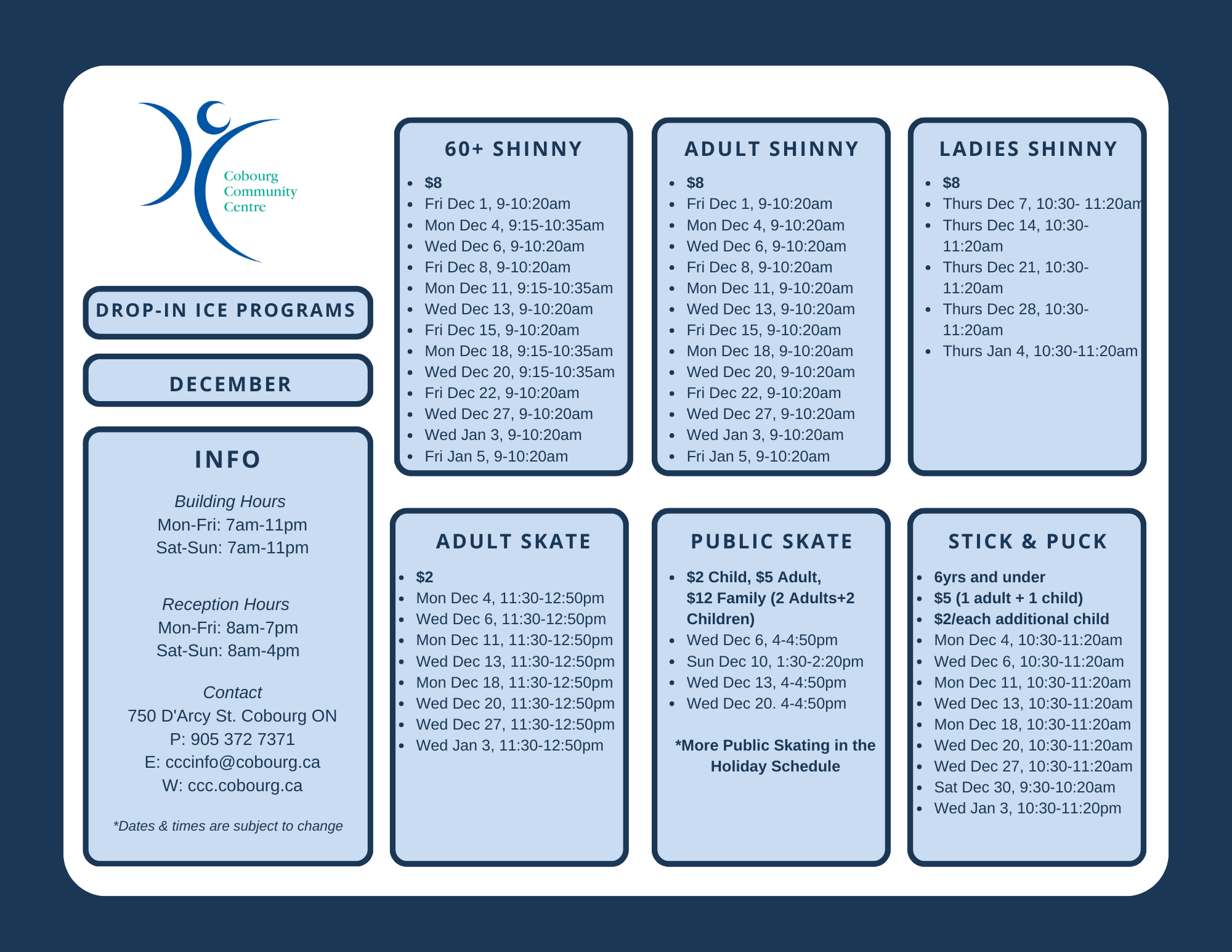 December Ice Program Schedule Schedule of Ice programs December