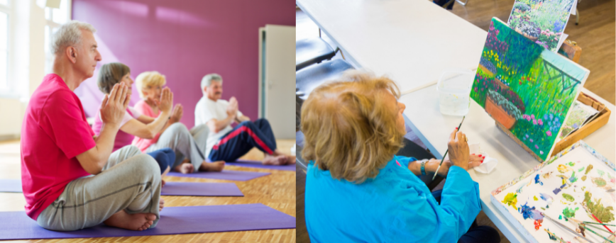 Seniors yoga class and a painting class