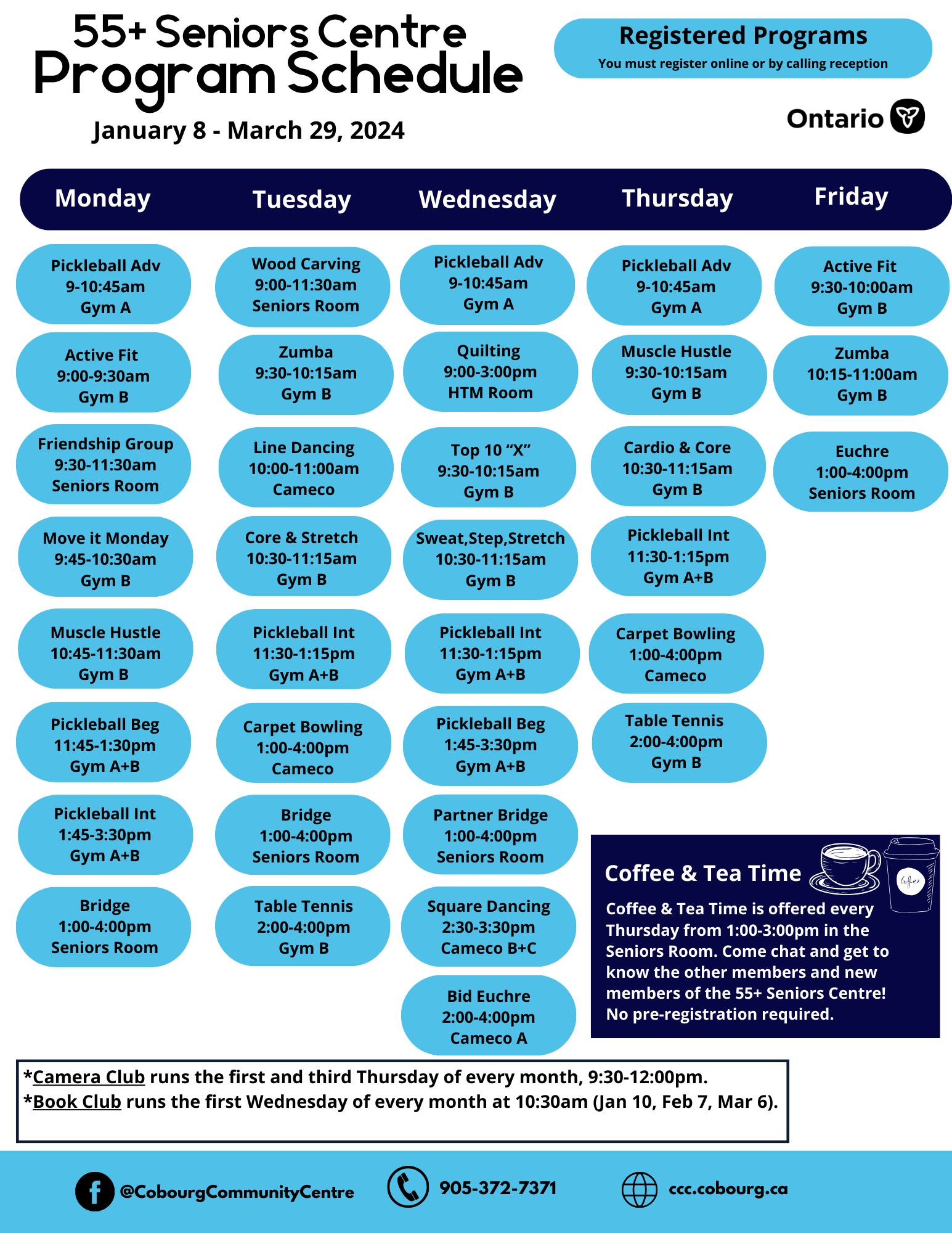 Schedule for Seniors Centre Winter 2024