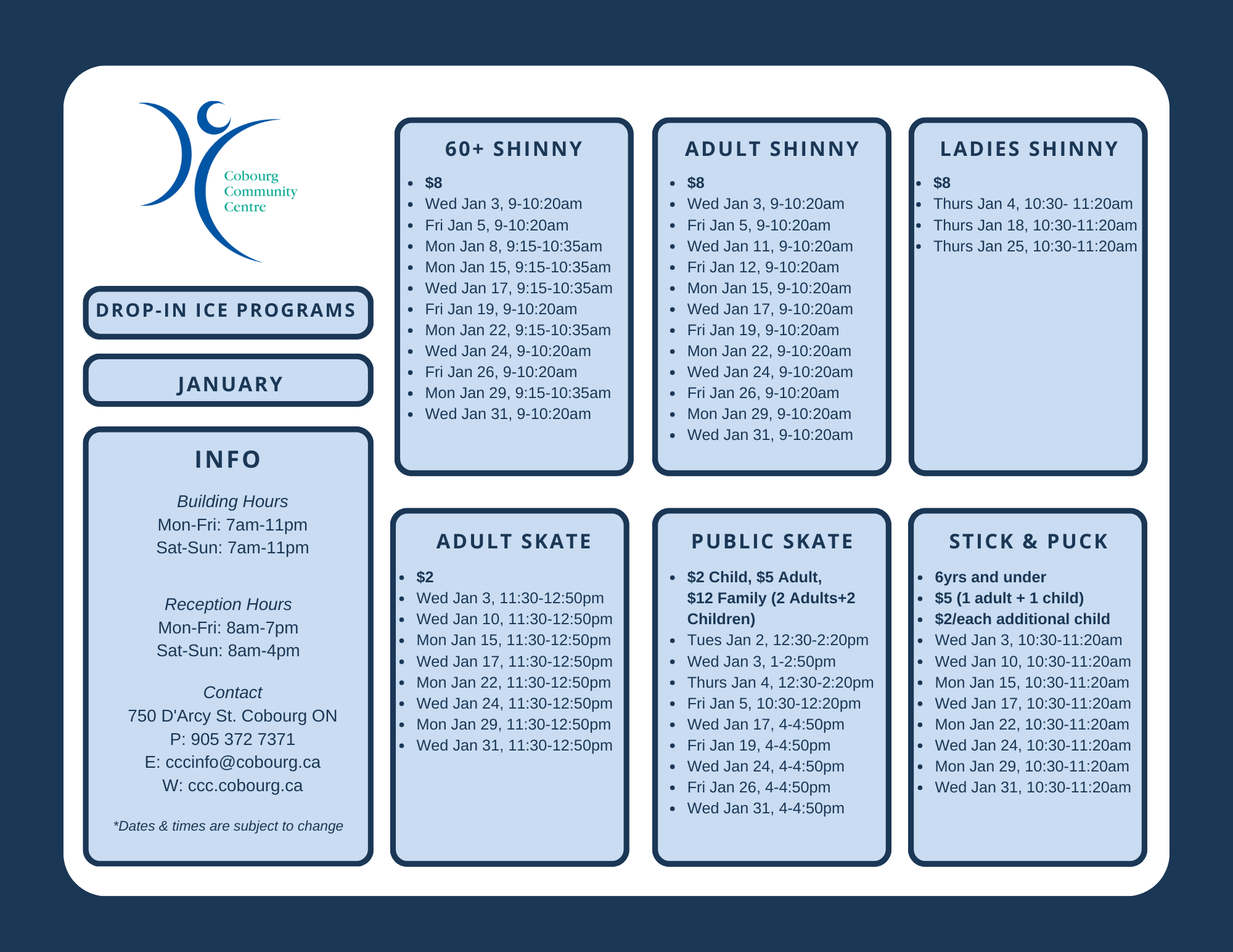 Schedule of Ice programs in January