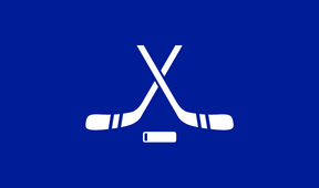 Two hockey sticks with a puck 