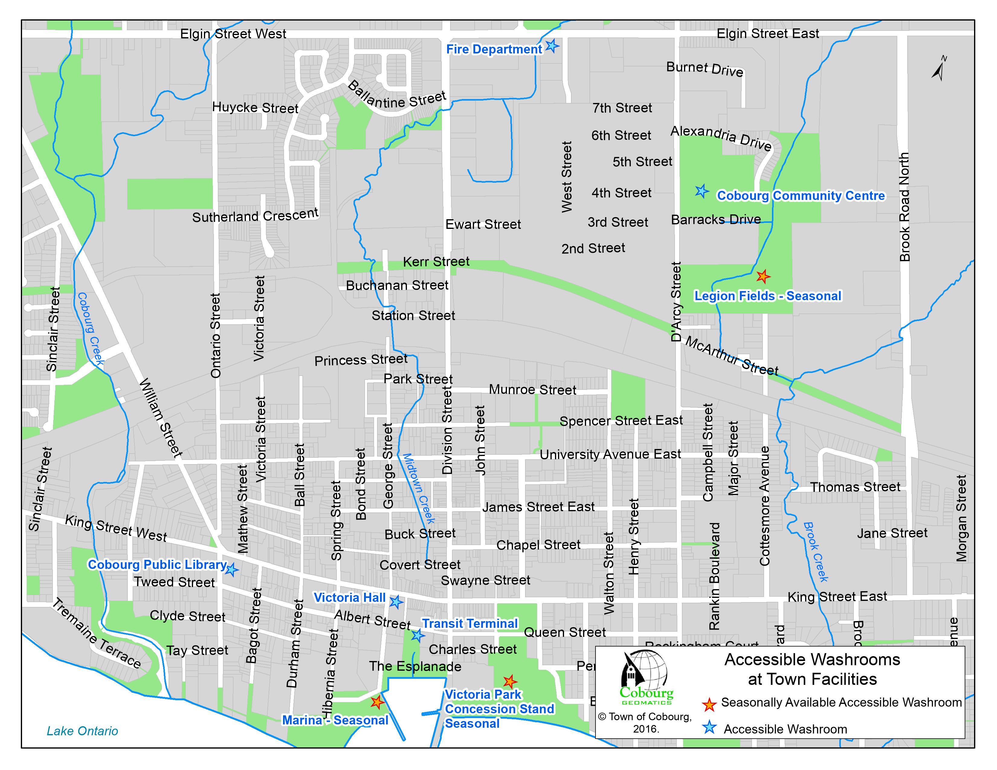 Town of Cobourg Accessible Public Washroom Location Map