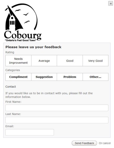 screenshot of Website Feedback form