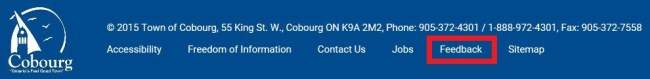 screenshot of footer navigation highlighting Feedback button