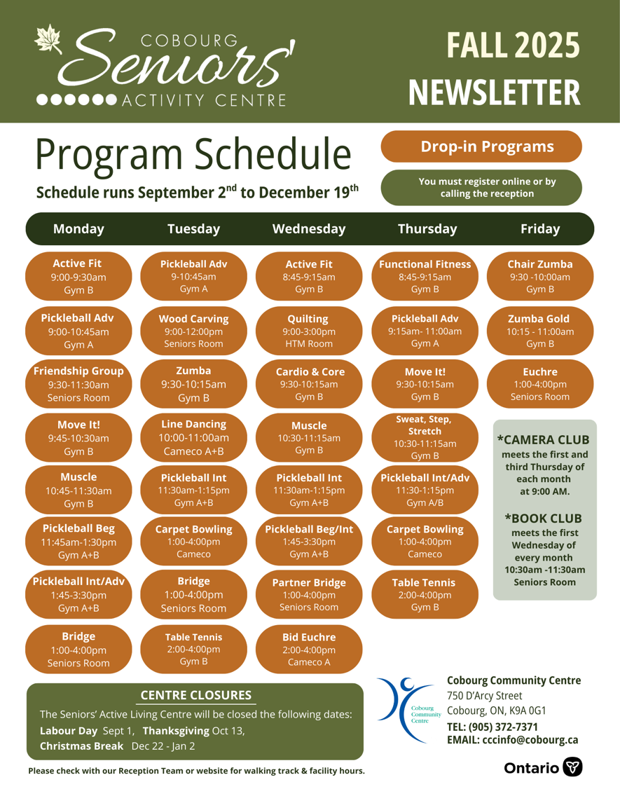 Seniors Fall Program Schedule 2025